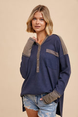 Charcoal Colorblock Waffle Knit Henley Maternity Top
