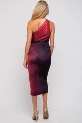 Burgundy One Shoulder Side Cutout Ruched Maternity Midi Dress