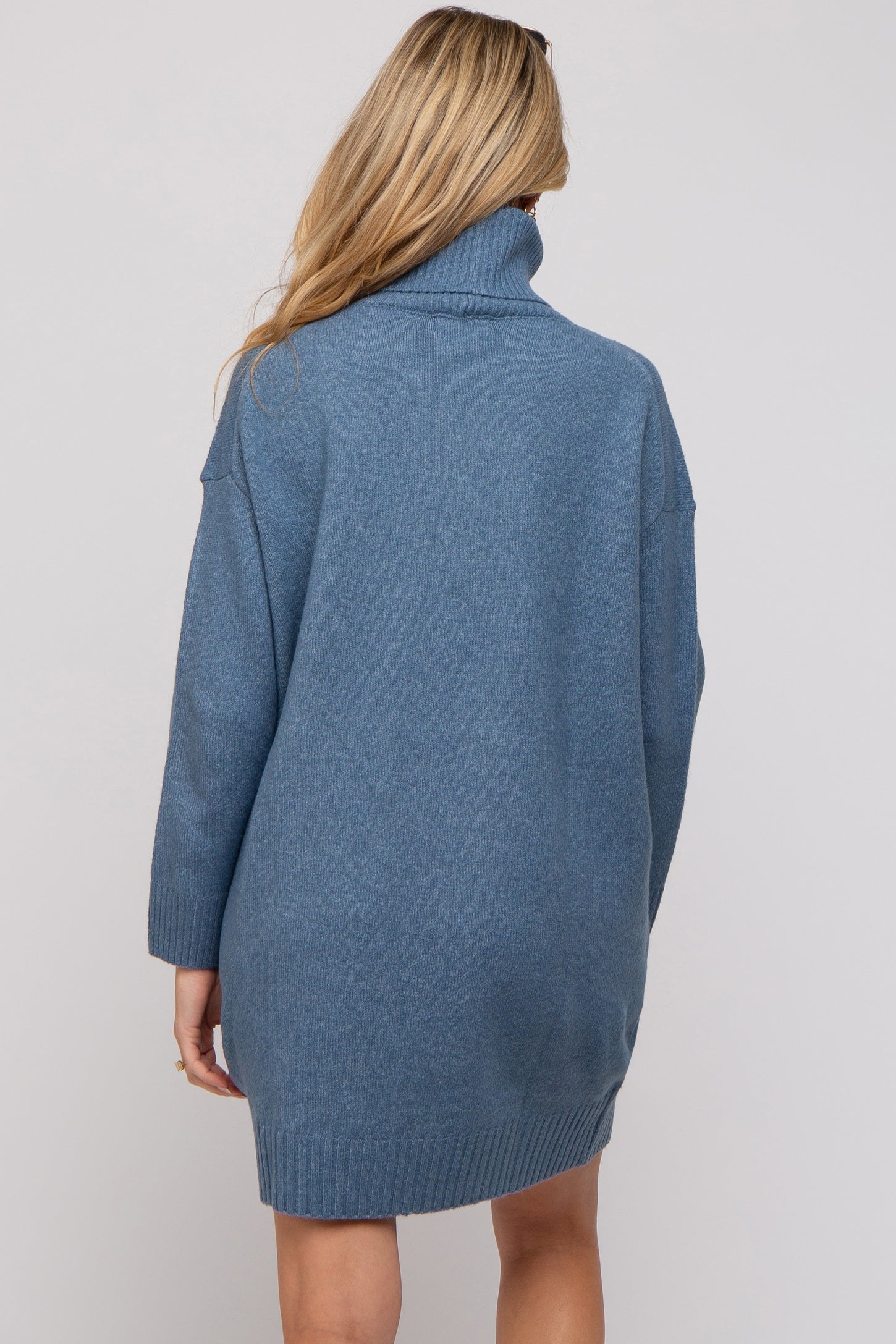 Blue Turtleneck Maternity Sweater Mini Dress
