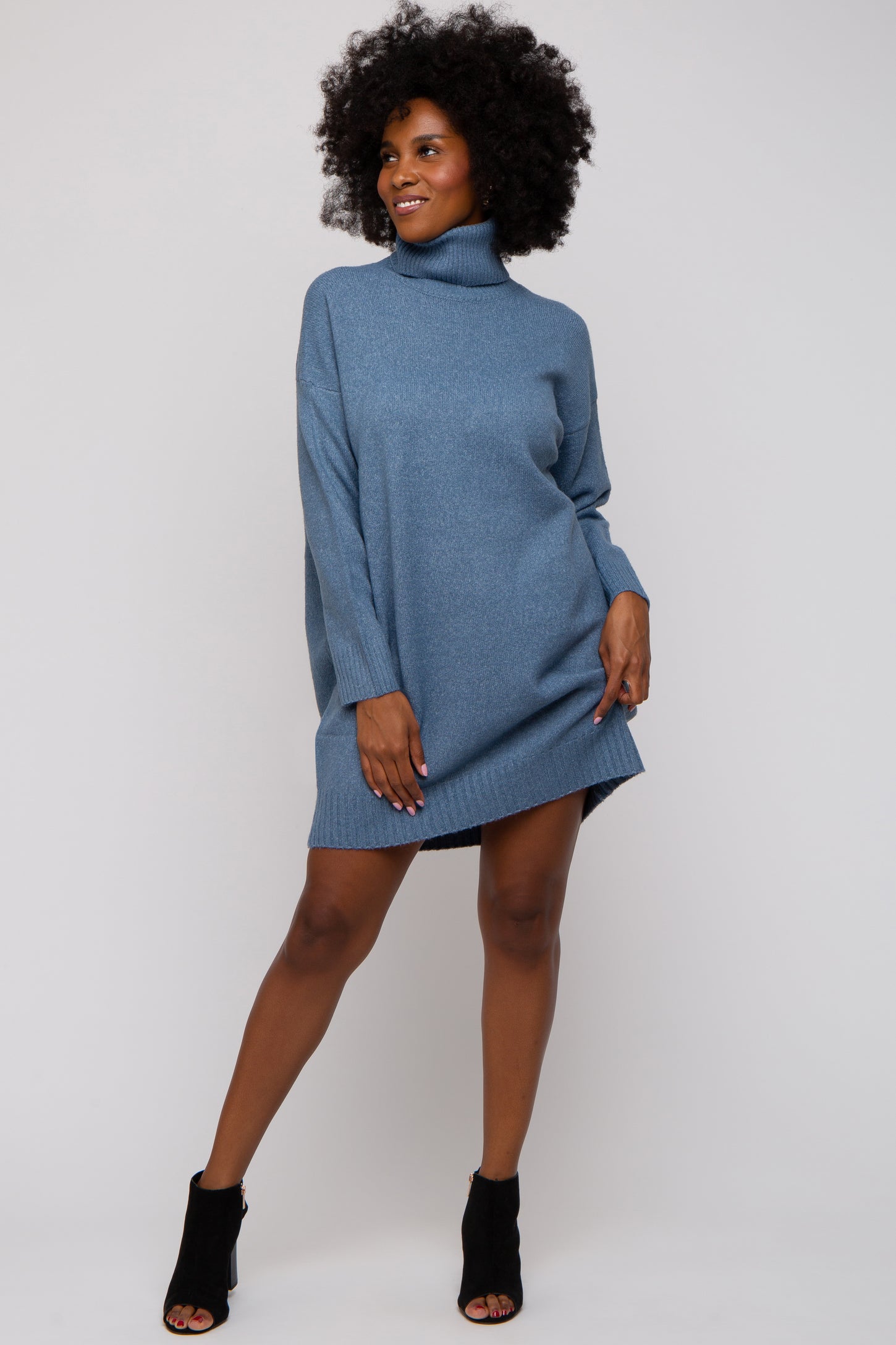 Blue Turtleneck Sweater Mini Dress
