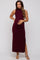 Burgundy Sleeveless Mock Neck Maternity Midi Dress