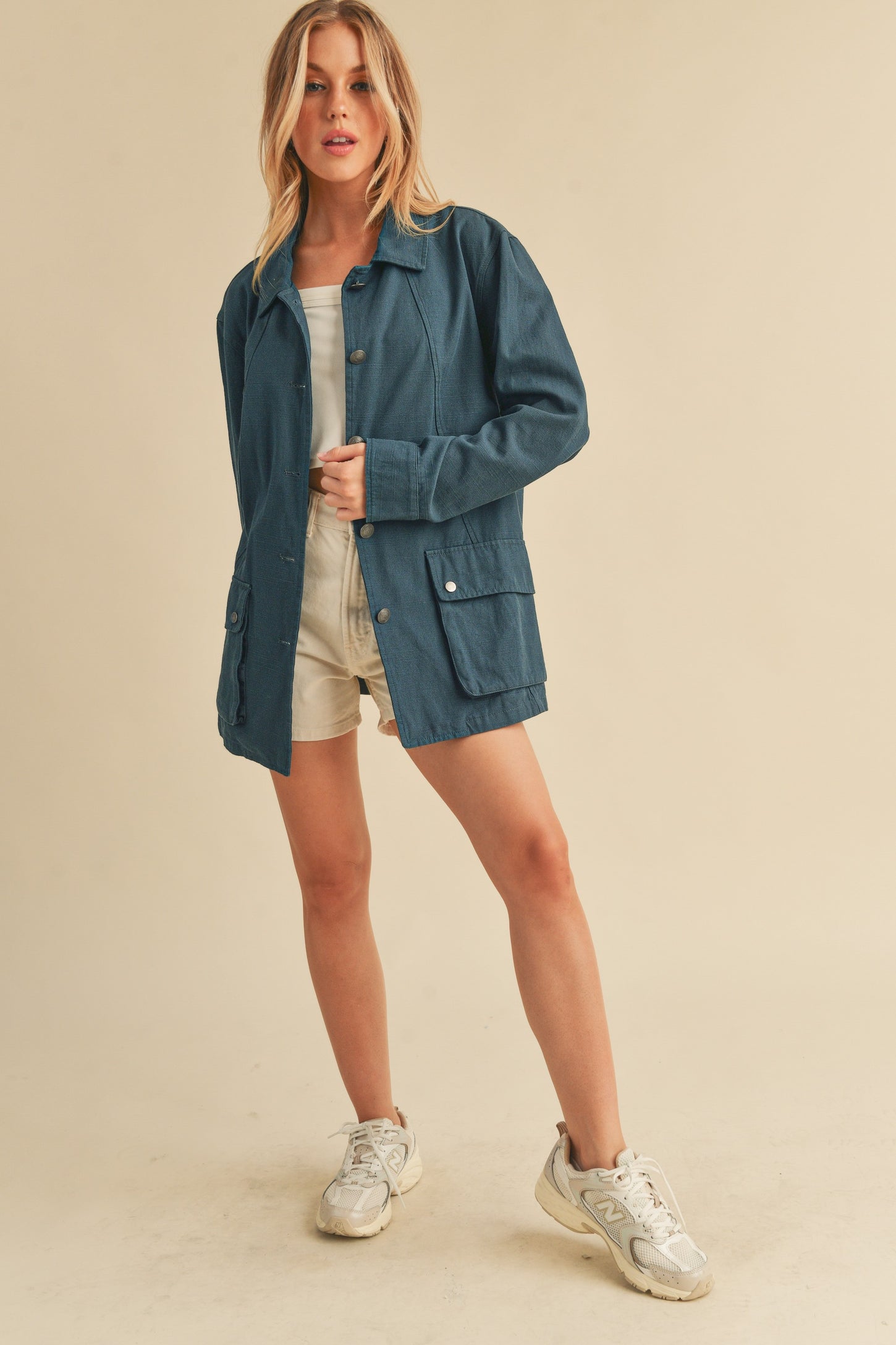 Dark Teal Front Pocket Collared Jacket