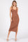 Mocha Ribbed Knit Sleeveless Side Slit Dress