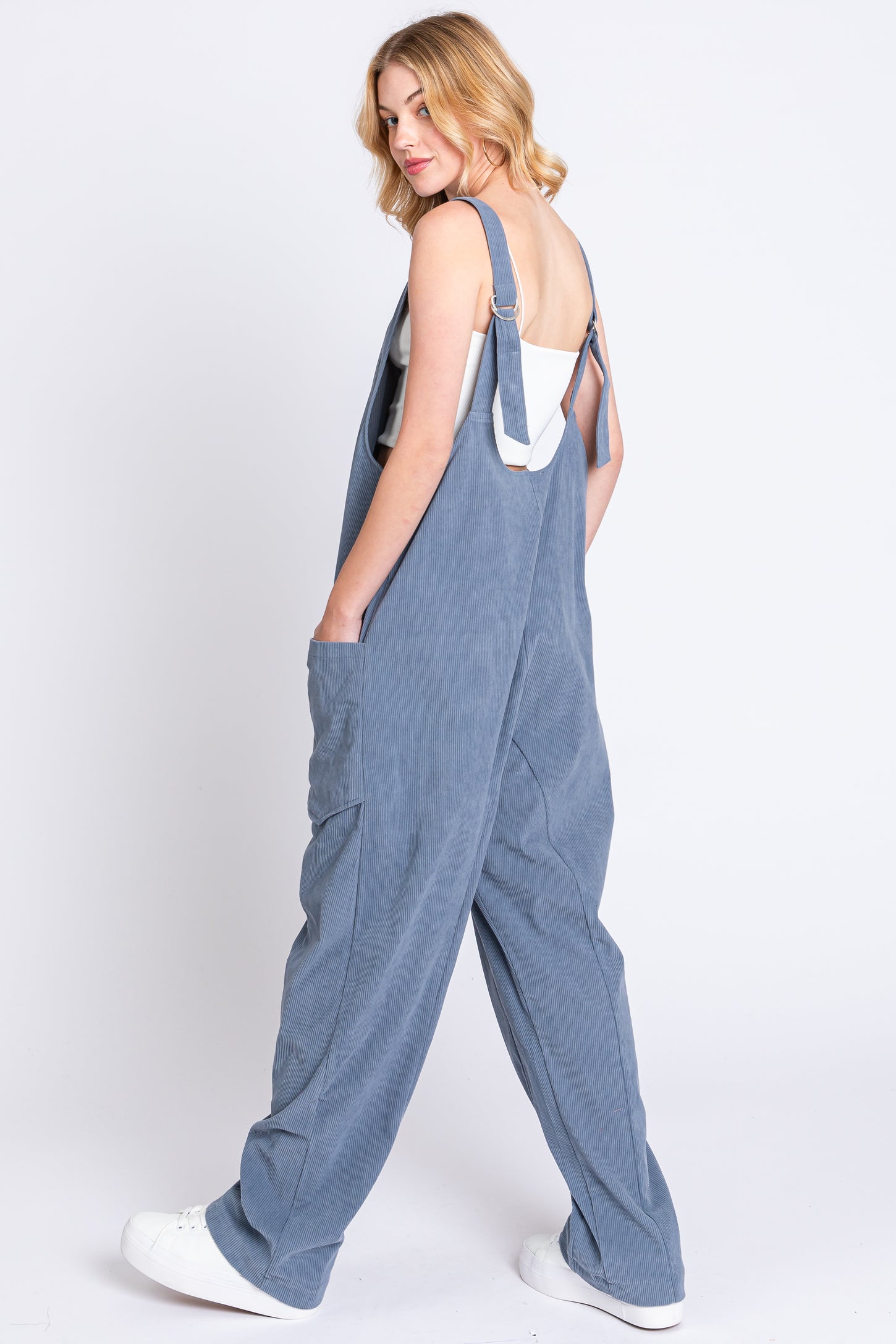 Blue Corduroy Wide Leg Overalls