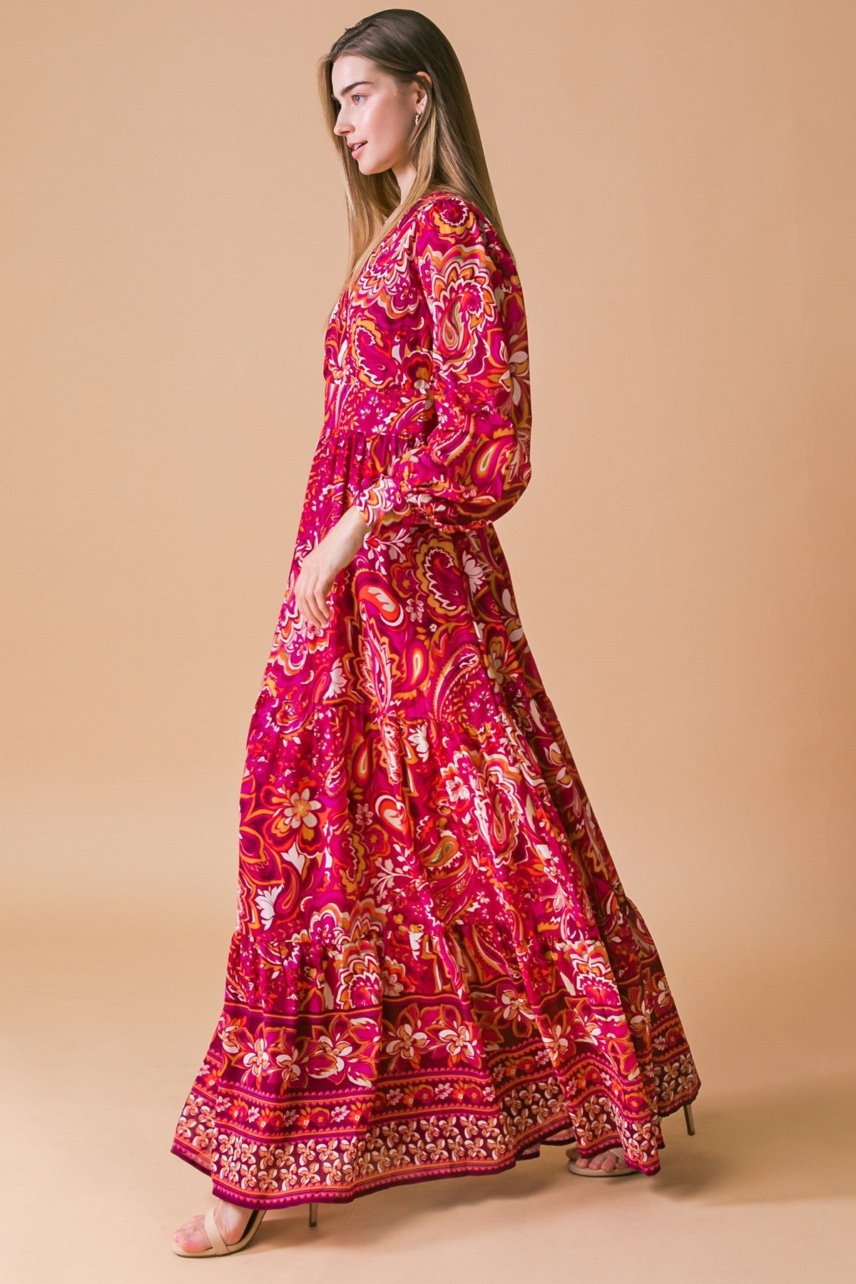 Burgundy Printed Maxi Dress