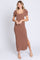 Brown Ribbed Square Neck Side Slit Dress
