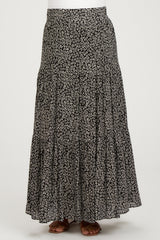 Black Floral Tiered Maternity Maxi Skirt