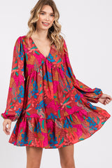 Mocha Floral V-Neck Ruffle Hem Maternity Dress