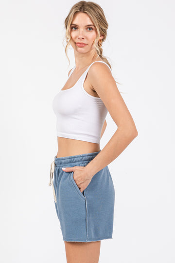 Blue Faded Wash Drawstring Shorts