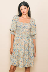 Taupe Floral Smocked Maternity Dress