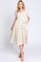 Taupe Floral Square Neck Tiered Midi Dress