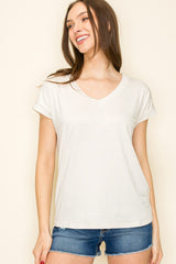 Ivory Striped V-Neck Maternity Short Sleeve Top