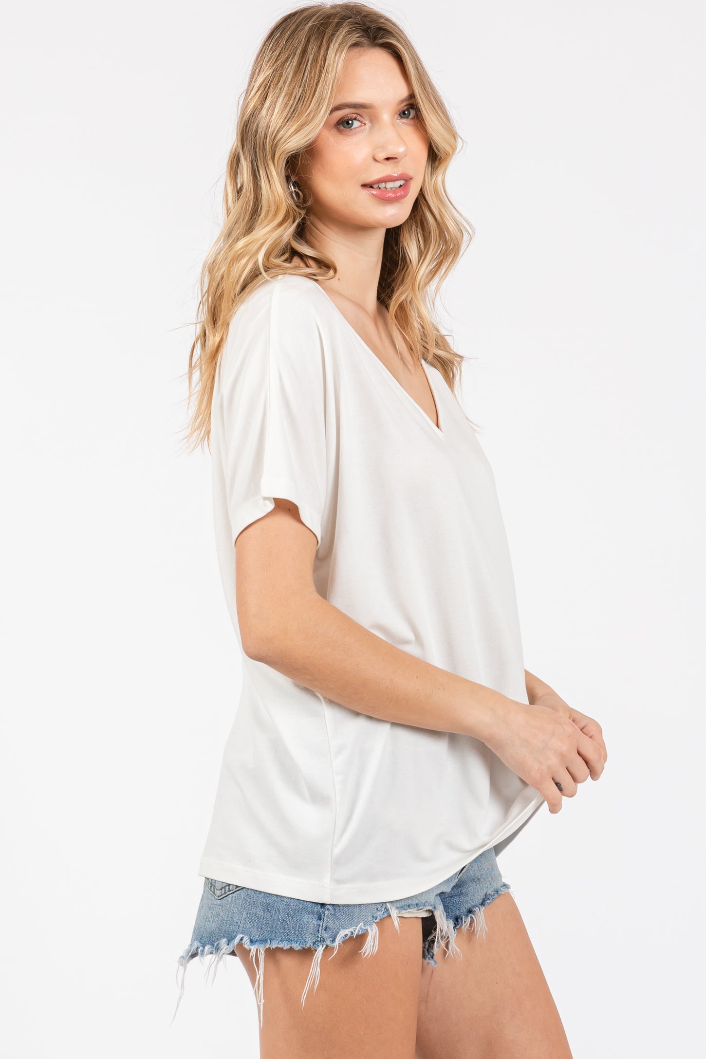 Ivory Short Dolman Sleeve V-Neck Top