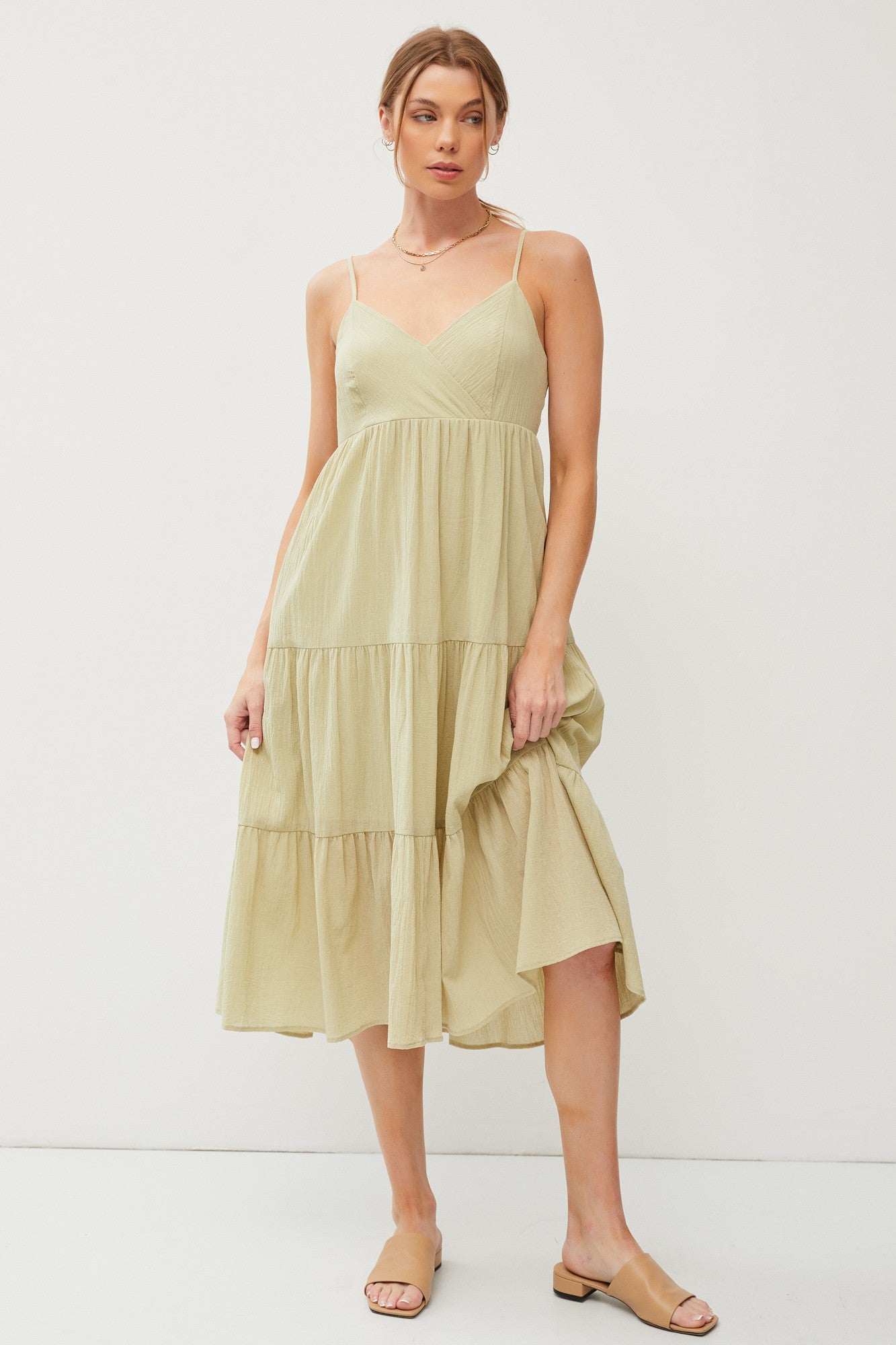 Light Olive Sleeveless Maternity Maxi Dress