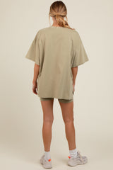 Light Olive Biker Short Maternity Lounge Set