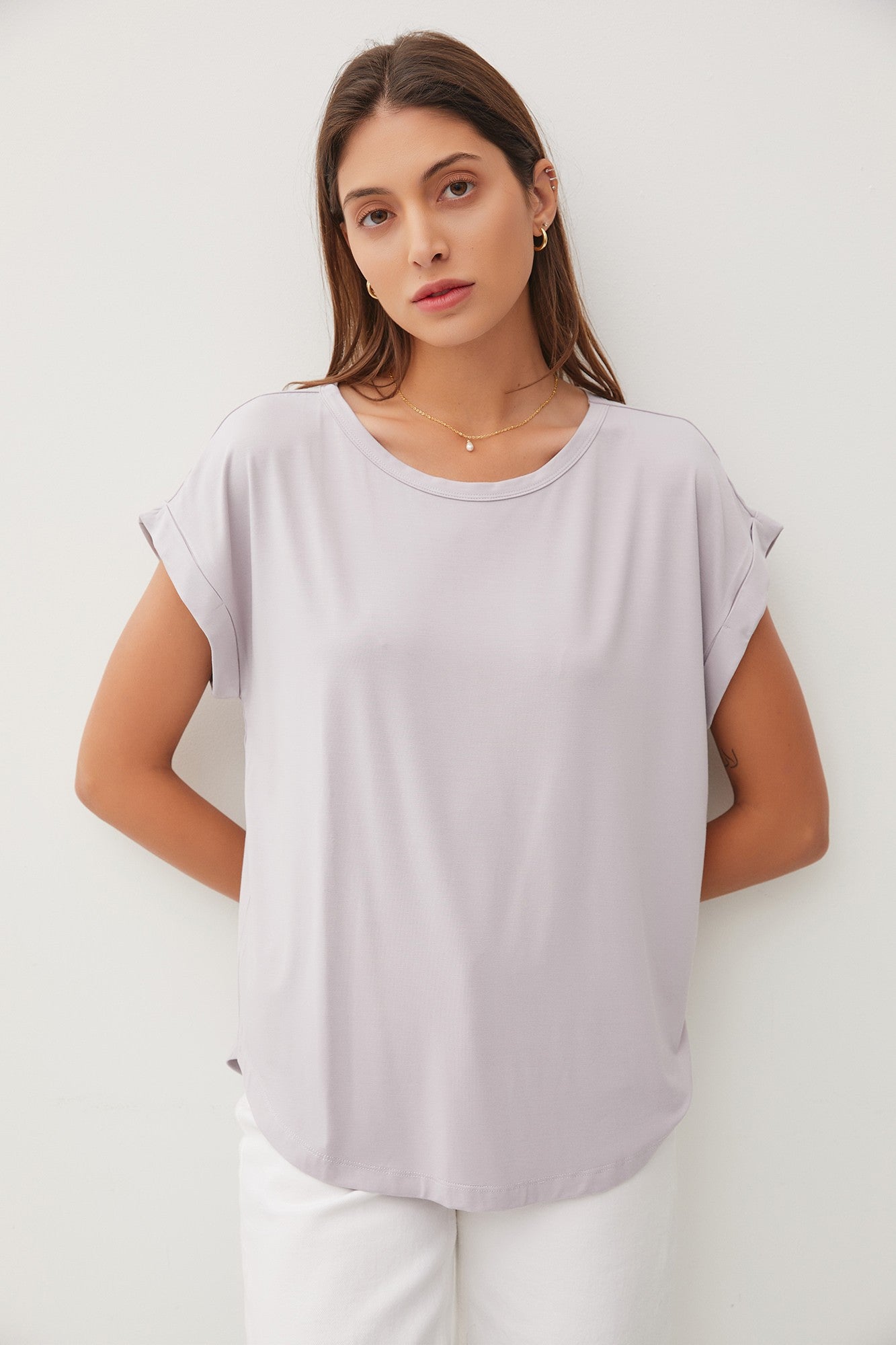 Grey Rolled Cuff Sleeve Top