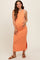 Orange Ribbed Maternity Side Slit Tank Dress