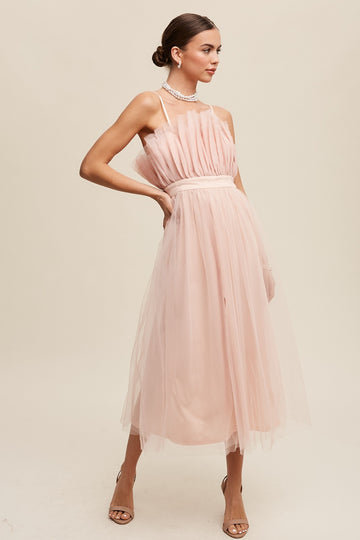 Blush Paper Bag Frill Tulle Maxi Dress